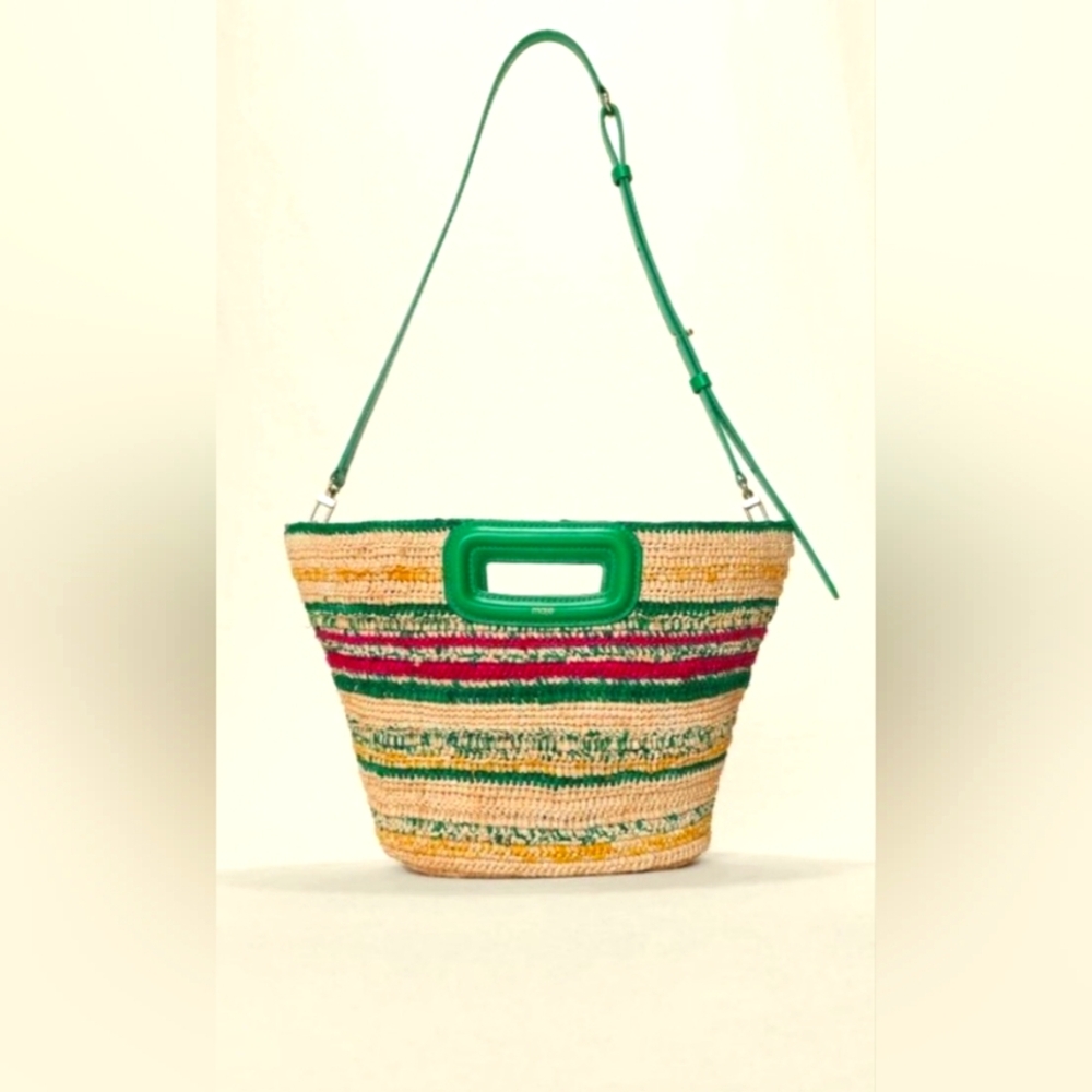 Maje Mini Raffia basket stripes Casino Green